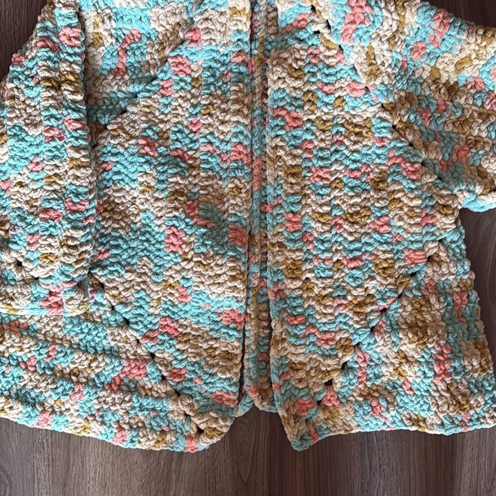 Vintage chunky handmade knit, multicolored cardigan and hat medium - Picture 6 of 12
